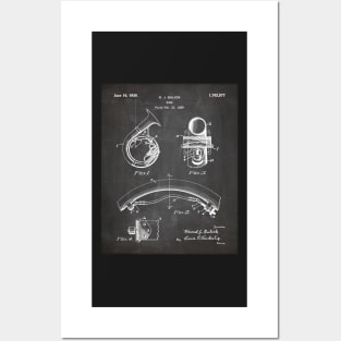 Brass Band Horn Patent - Musician Wind Instrument Art - Black Chalkboard Posters and Art